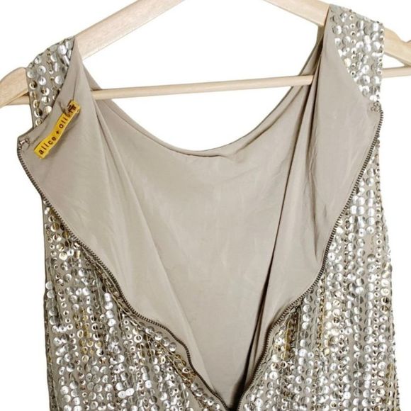 Sz 6 Alice+Olivia Glam A Line Dress Size 6 Champage Silver Sparkle A Line Dress - Picture 8 of 16